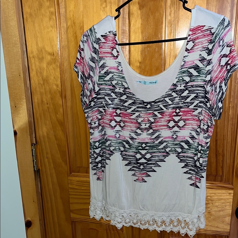 Maurices Pink and Black Patterned Short Sleeve Top